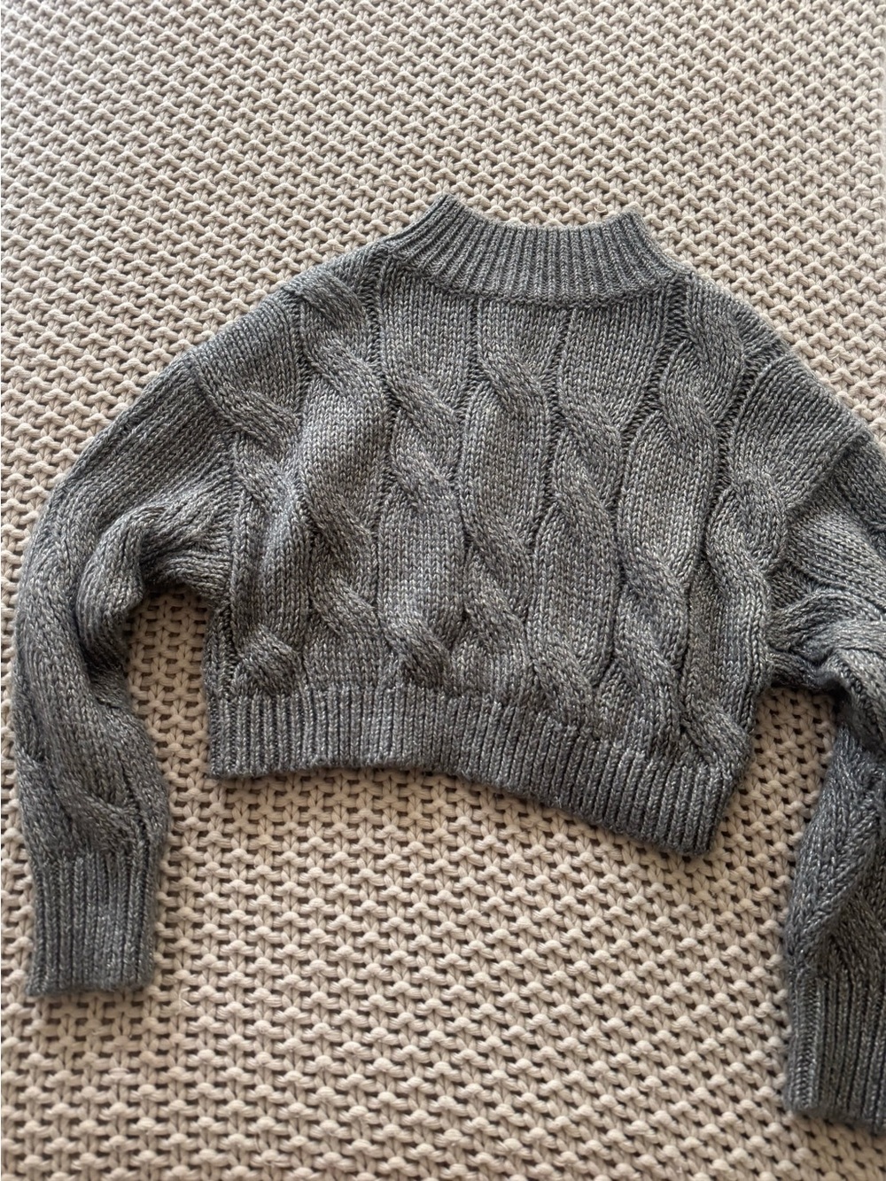 525 America Cropped Cable Knit Sweater - Gray